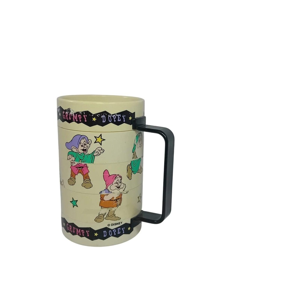 Vintage Elandia Disney Snow White‎ Seven Dwarfs Rotating Slider Mix Mug Plastic